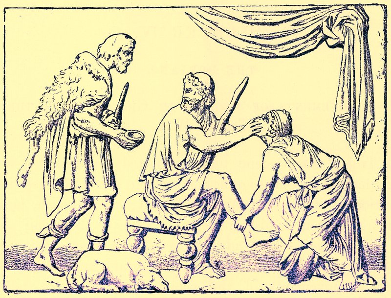 Ulisse riconosciuto dalla sua nutrice, illustrazione da History of Greece di Victor Duruy, pubblicato nel 1890 da American School