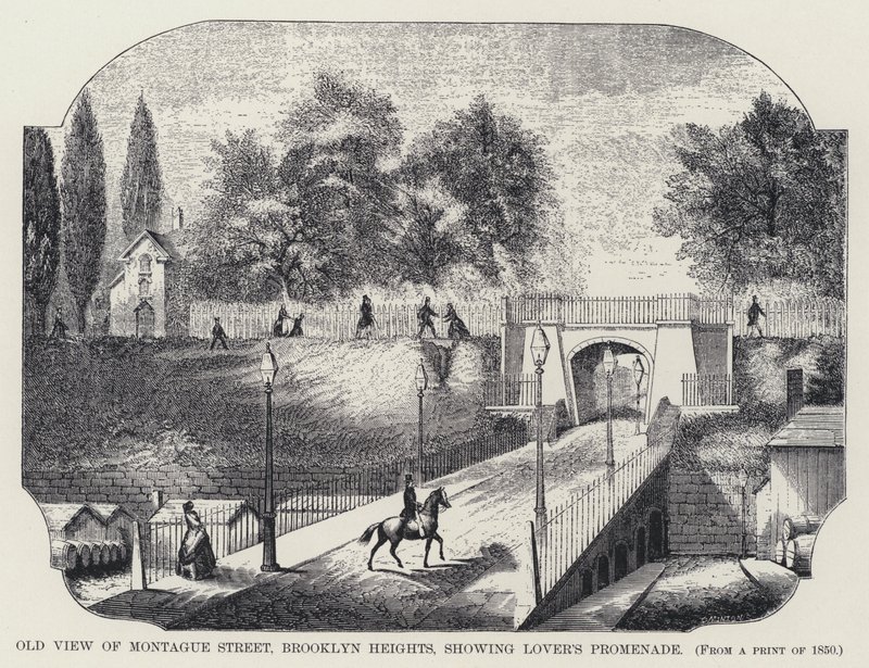 Vecchia vista di Montague Street, Brooklyn Heights, che mostra Lover