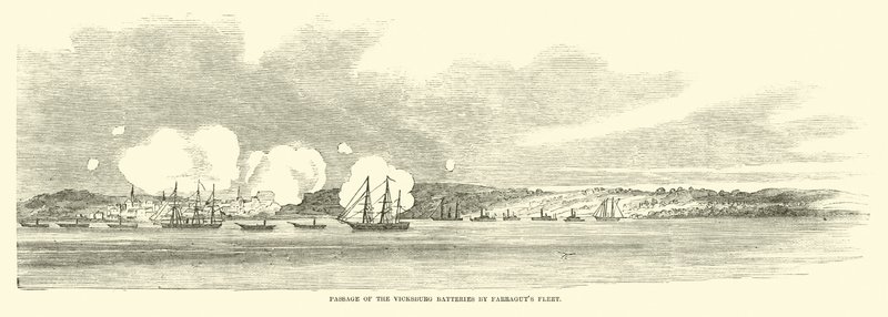 Passaggio delle batterie di Vicksburg da parte della flotta di Farragut, giugno 1862 da American School