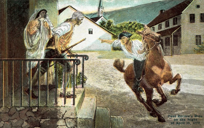 La cavalcata di Paul Revere nella notte del 18 aprile 1773 da American School