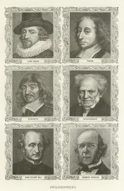 Filosofi, Lord Bacon, Pascal, Descartes, Schopenhauer, John Stuart Mill, Herbert Spencer da American School