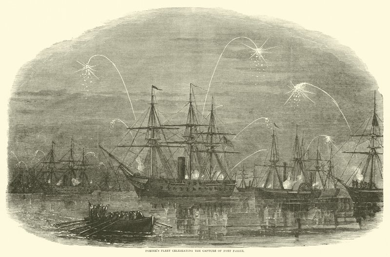 La flotta di Porter celebra la cattura di Fort Fisher, gennaio 1865 da American School