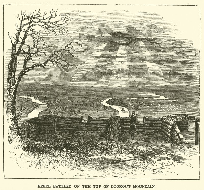 Batteria ribelle sulla cima di Lookout Mountain, novembre 1863 da American School