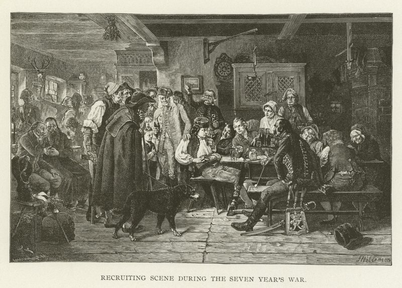 Scena di reclutamento durante la Guerra dei Sette Anni da American School