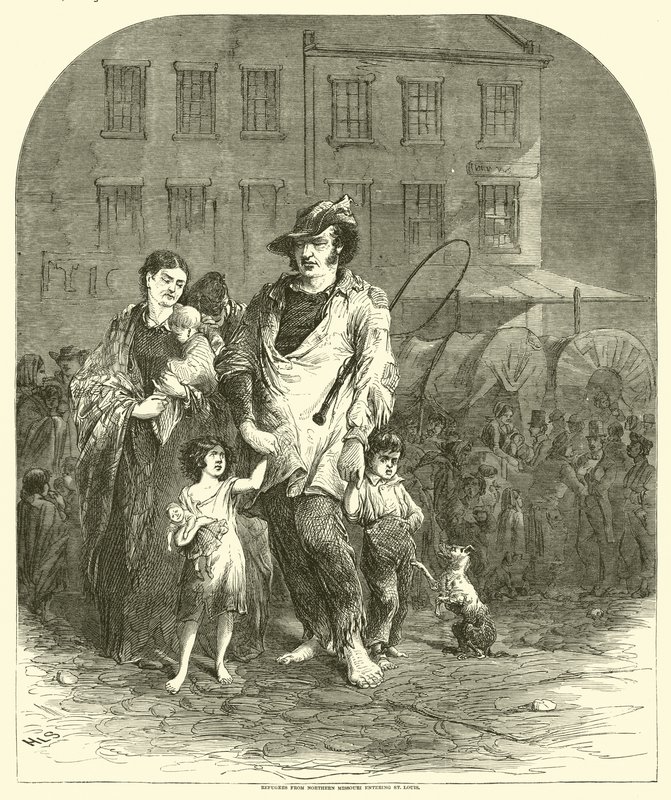 Rifugiati dal Missouri settentrionale che entrano a St Louis, settembre 1864 da American School