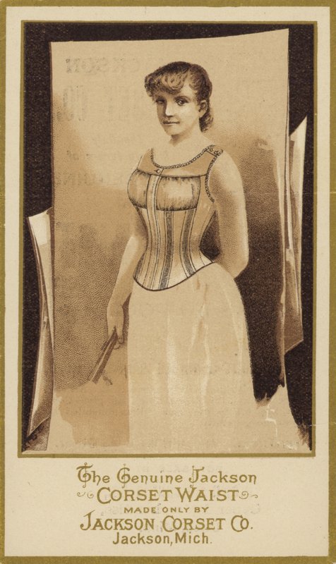 Fotografia seppia di signora con corsetto da American School