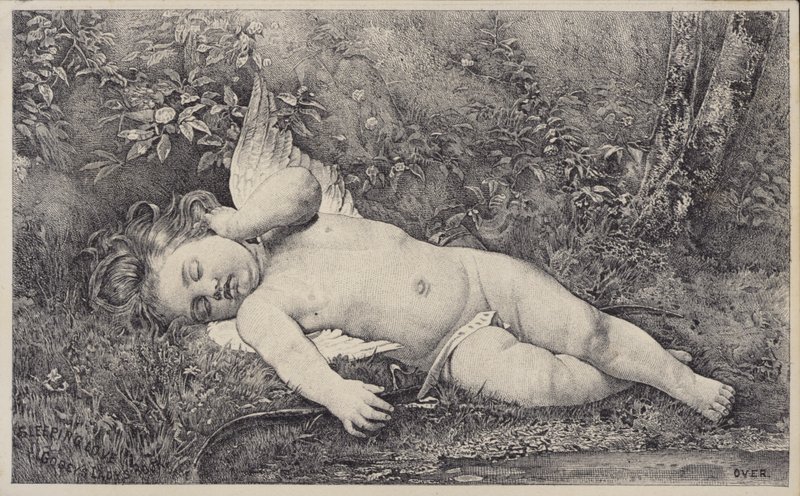 Amore addormentato, cartolina commerciale per Godey