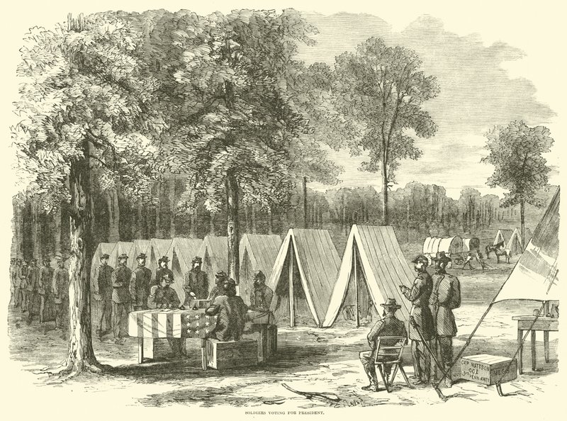 Soldati che votano per il presidente, settembre 1864 da American School