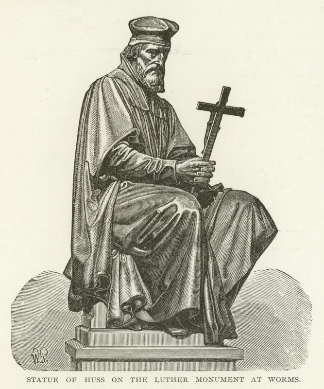 Statua di Huss sul Monumento a Lutero a Worms da American School