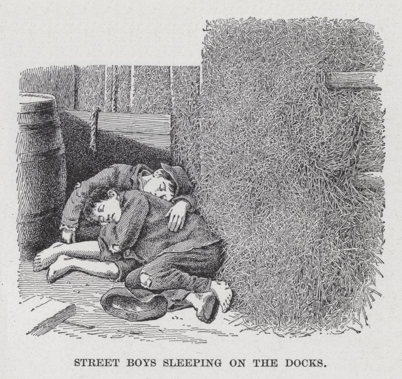 Ragazzi di strada che dormono sui moli (litografia) da American School