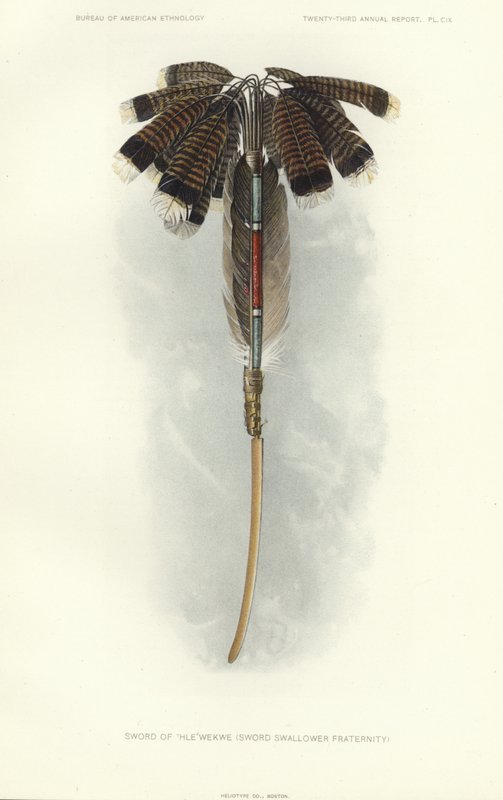 Spada di Thlewekwe (confraternita degli spadaccini) (litografia a colori) da American School
