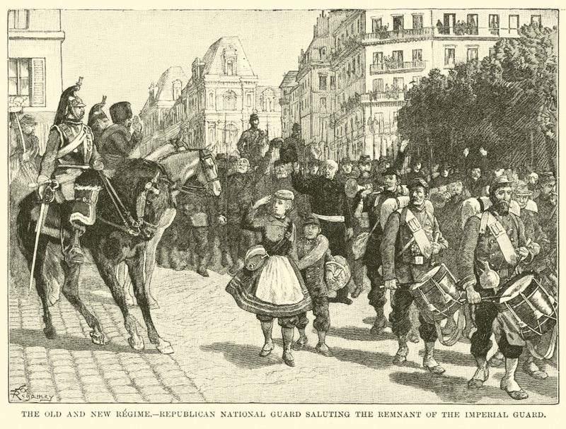 Il vecchio e il nuovo regime, la Guardia Nazionale Repubblicana saluta il residuo della Guardia Imperiale da American School