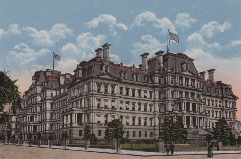 Edificio dello Stato, della Guerra e della Marina, Washington DC (litografia a colori) da American School
