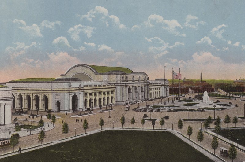 La Union Station, Washington DC (litografia a colori) da American School