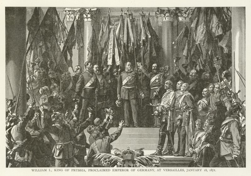 Guglielmo I, re di Prussia, proclamato imperatore di Germania, a Versailles, 18 gennaio 1871 da American School