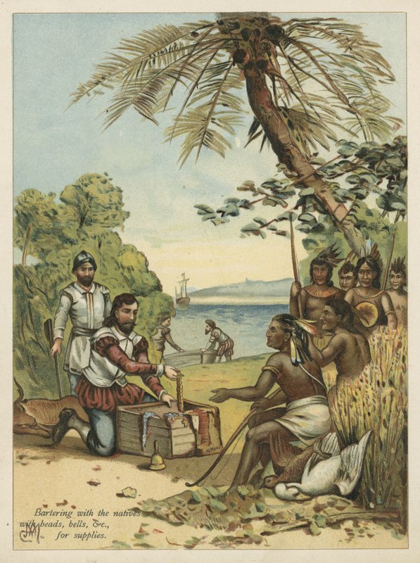 Colombo che baratta con i nativi americani per le provviste da Andrew Melrose