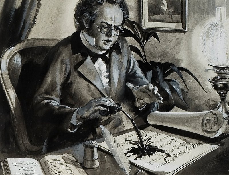 Ritratto di Franz Schubert (guazzo su carta) da Andrew Howat