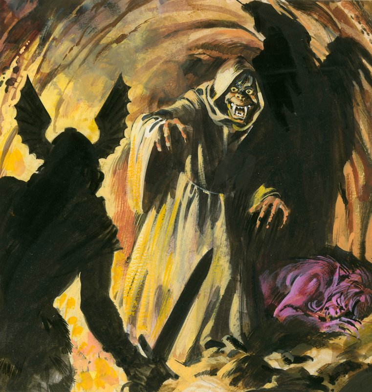 Scena da Beowulf (guazzo su carta) da Andrew Howat