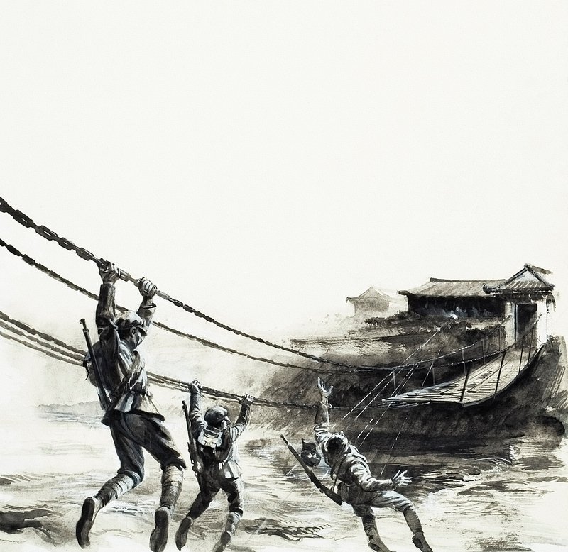 La battaglia del ponte di Luding (gouache su carta) da Andrew Howat