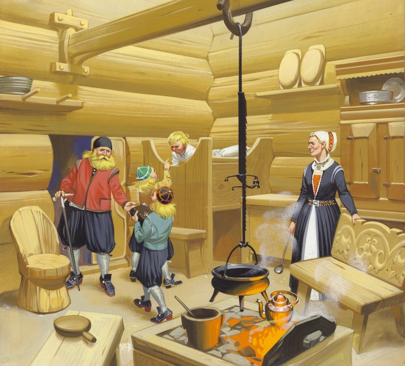 Casa norvegese del XVII secolo (gouache su carta) da Angus McBride
