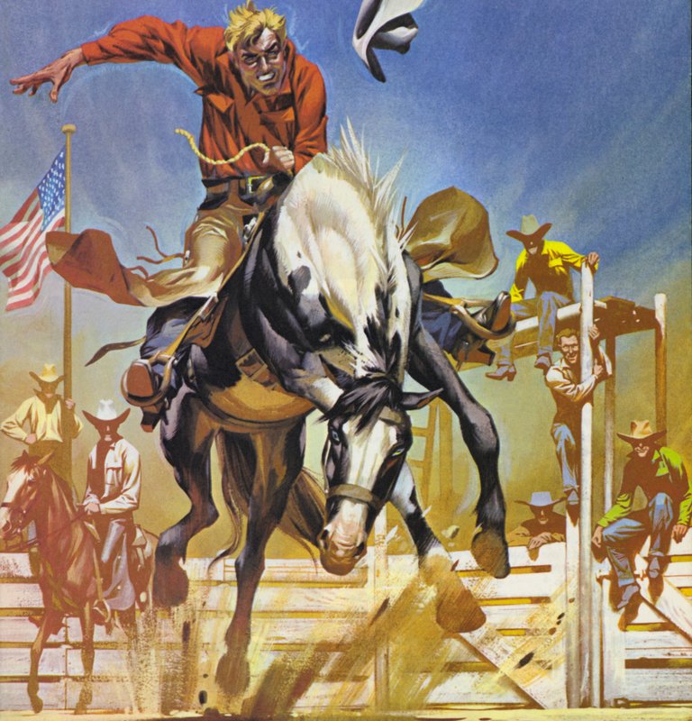 Cavaliere americano di bronco (litografia a colori) da Angus McBride
