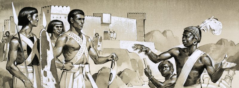 Hyksos, il faraone Kamose istruisce i guerrieri neri appositamente addestrati sulle tattiche di battaglia da Angus McBride