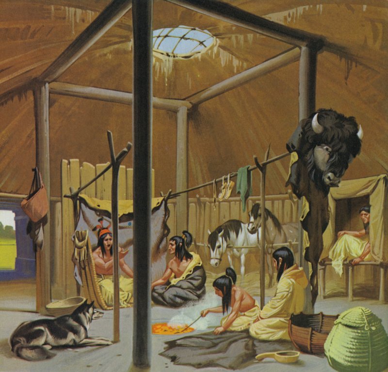 Loggia di terra Mandan (litografia a colori) da Angus McBride