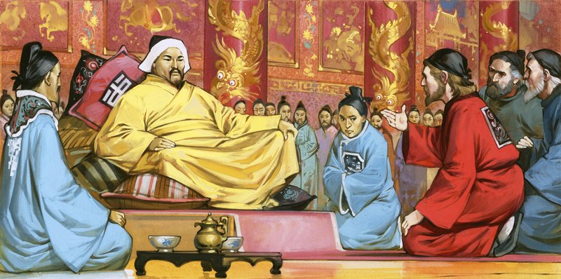 Marco Polo alla corte di Kublai Khan, XX secolo (gouache su carta) da Angus McBride