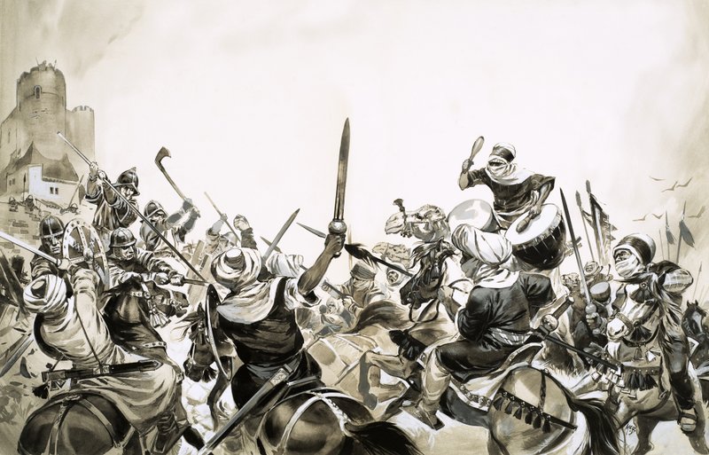 Guerrieri moreschi che attaccano le forze spagnole nel 711 da Angus McBride