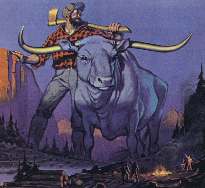 Paul Bunyan e Babe (litografia a colori) da Angus McBride