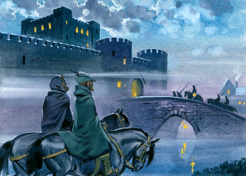 Robin Hood fuori dal castello di Nottingham da Angus McBride