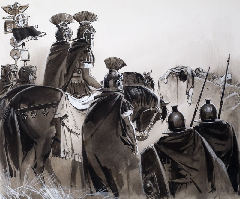 Soldati romani dopo una battaglia (guazzo su carta) da Angus McBride