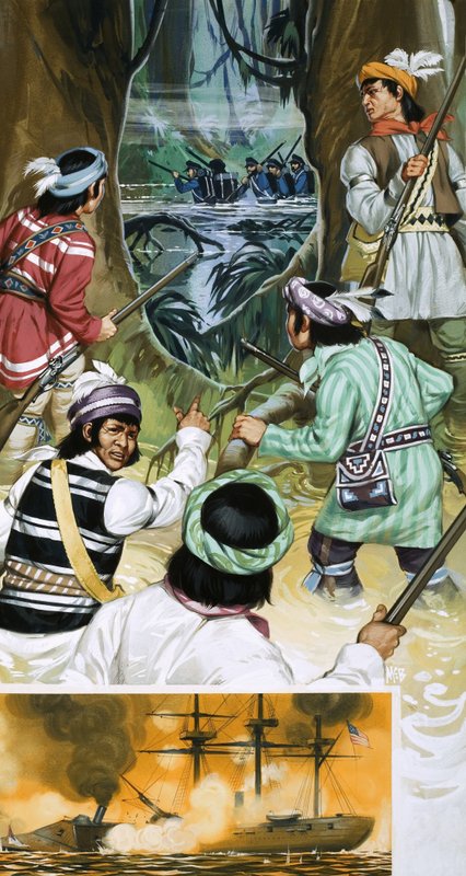 Gli indiani Seminole combattono i soldati americani nelle paludi da Angus McBride