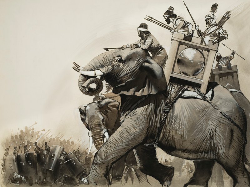 La battaglia di Zama del 202 a.C. (gouache su carta) da Angus McBride