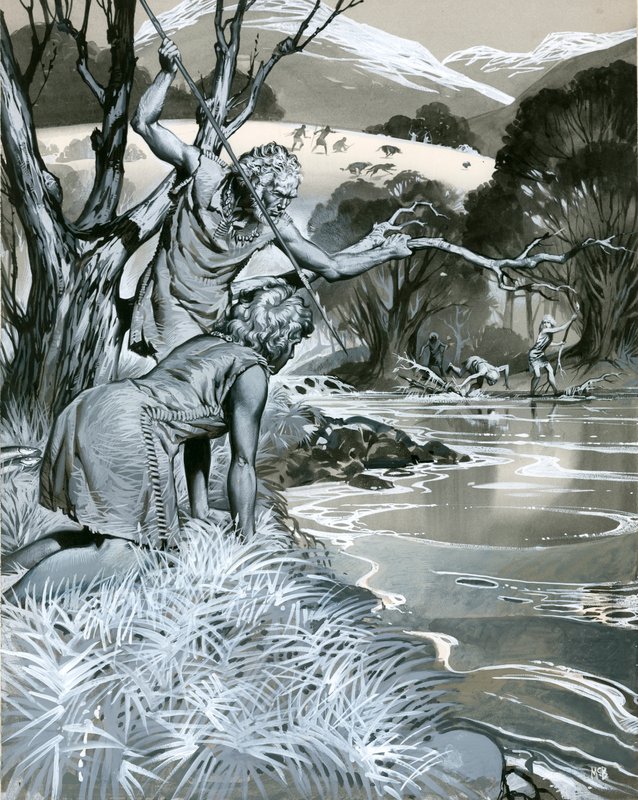 La pesca del popolo del ciottolo dipinto da Angus McBride
