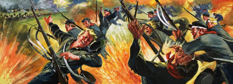 Scena di battaglia non identificata, probabilmente guerra civile americana da Angus McBride