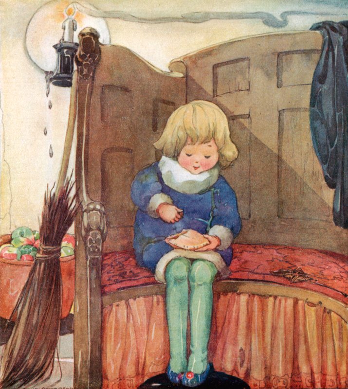 Little Jack Horner seduto in un angolo, mangiando una torta di Natale da Anne Anderson