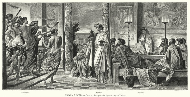 Banchetto di Agatone, Antica Grecia, secondo Platone (litografia) da Anselm Feuerbach