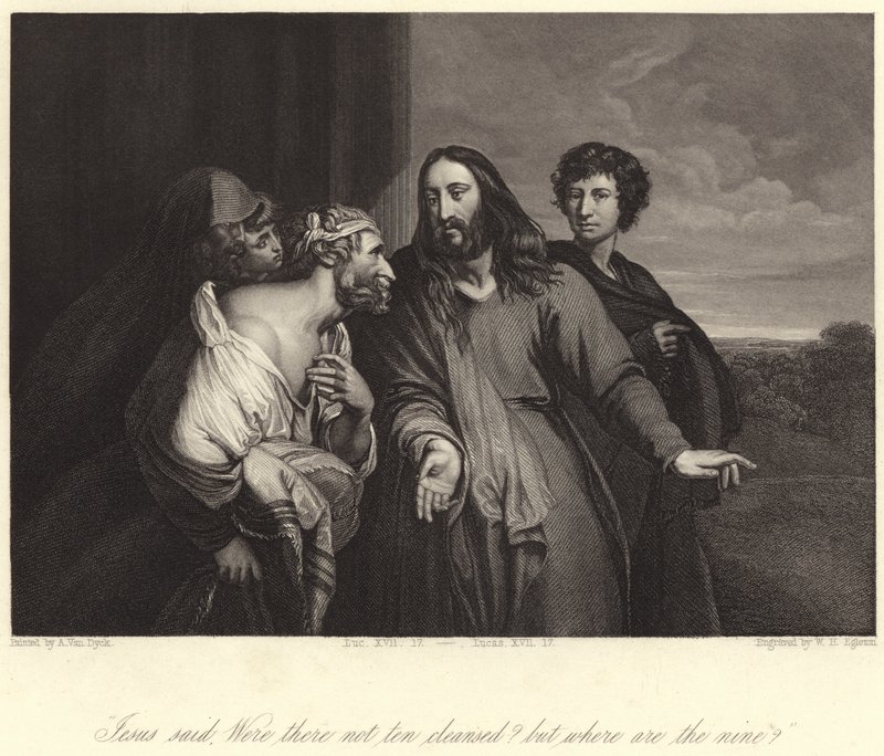 "Gesù disse, non sono stati purificati dieci? ma dove sono i nove?" (incisione) da Anthony van (after) Dyck