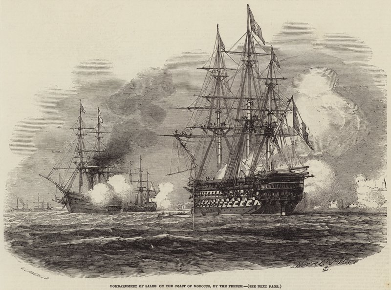 Bombardamento di Salee sulla costa del Marocco, da parte dei francesi da Antoine Leon Morel Fatio
