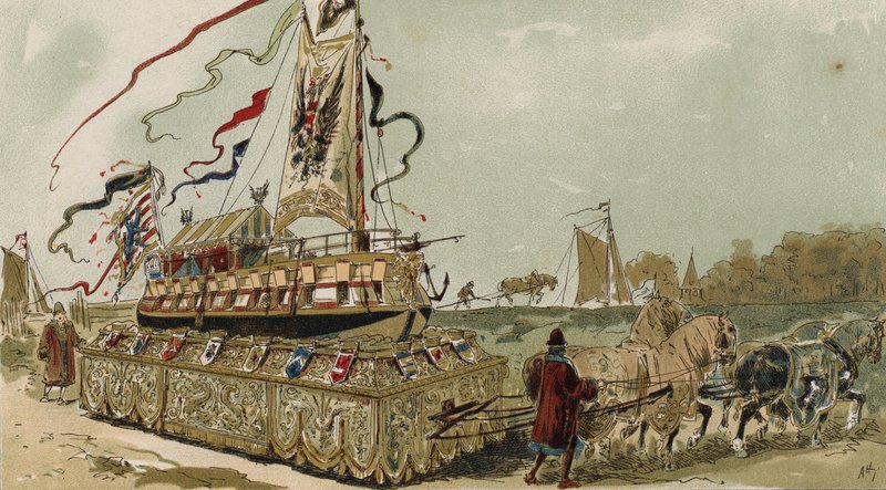 Chiatta sul canale Bruges-Gand, Paesi Bassi spagnoli, XVI secolo da Armand Jean Heins
