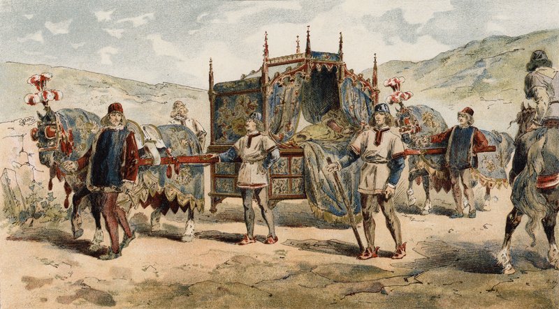 Lettiga di una castellana, tempo dei Duchi di Borgogna, XV secolo da Armand Jean Heins