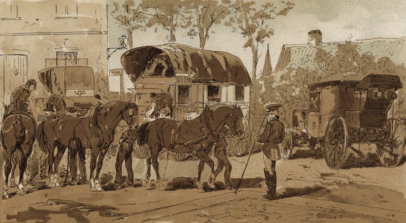 Diligenza, carrozza del servizio postale reale olandese e carrozza, Paesi Bassi, XIX secolo da Armand Jean Heins