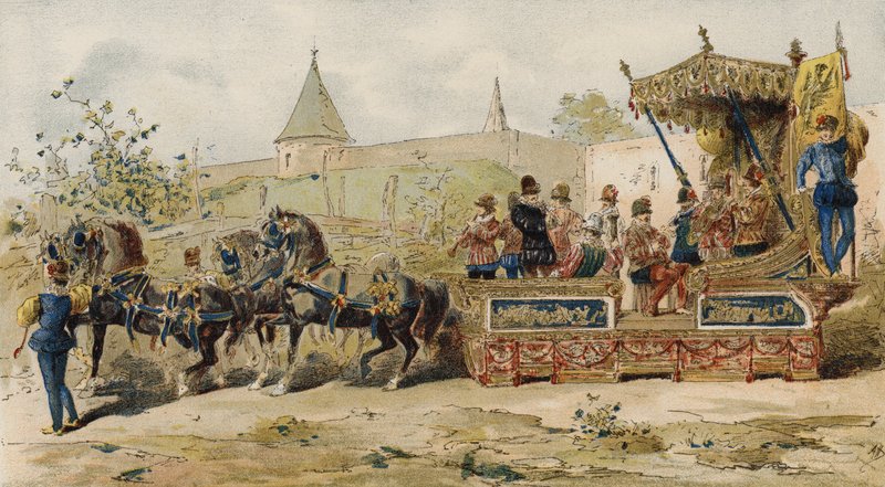 Carro di mercanti con musicisti, Paesi Bassi spagnoli, XVI secolo da Armand Jean Heins