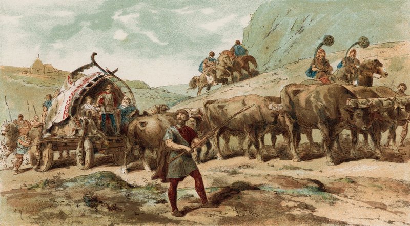 Carro trainato da buoi e scorta della tribù dei Nervii della Gallia settentrionale da Armand Jean Heins