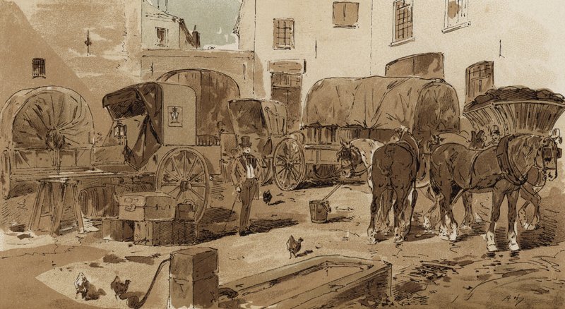 Carrozza della Posta Reale Olandese, cabriolet, carro del vino e carro del carbone, XIX secolo da Armand Jean Heins