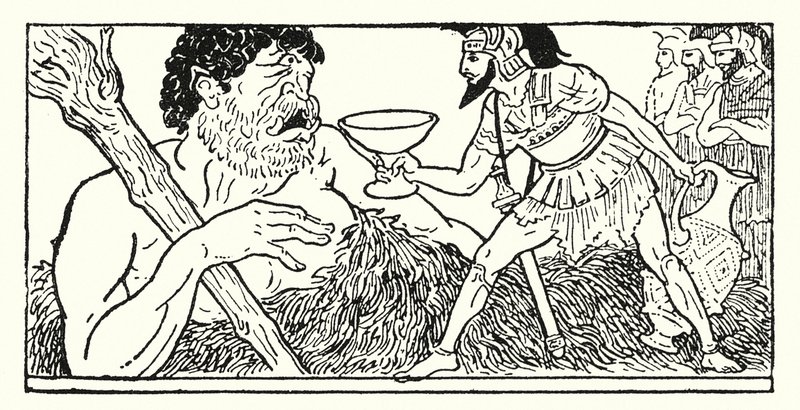Ulisse offre una coppa di vino al gigante Polifemo da Armand Joseph Bonamy