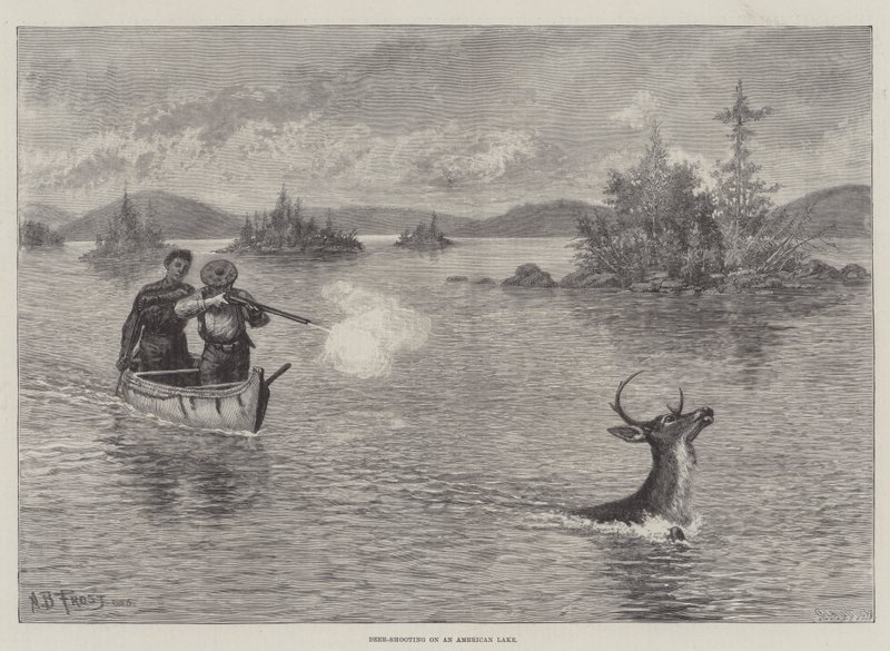 Caccia al cervo su un lago americano da Arthur Burdett Frost
