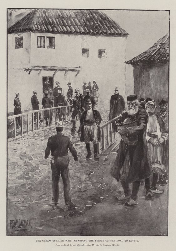La guerra greco-turca, guardia al ponte sulla strada per Reveni da Arthur David McCormick