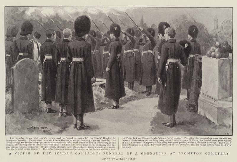 Una vittima della campagna del Sudan, funerale di un granatiere al cimitero di Brompton da Arthur Kemp Tebby